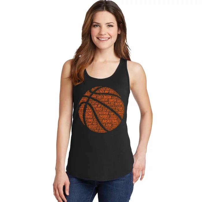 Basketball Word Text Art Ladies Essential Tank