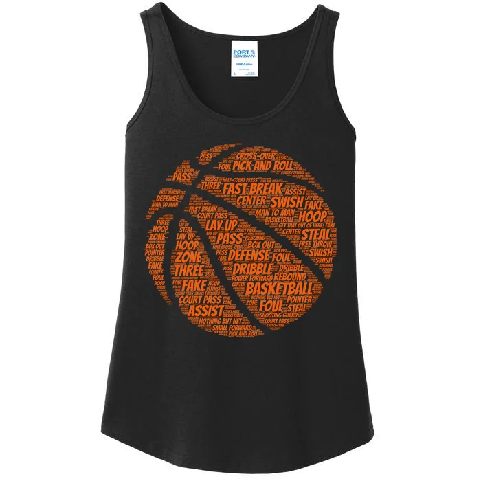 Basketball Word Text Art Ladies Essential Tank