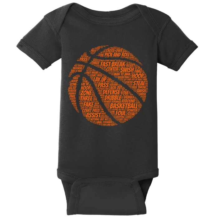 Basketball Word Text Art Baby Bodysuit