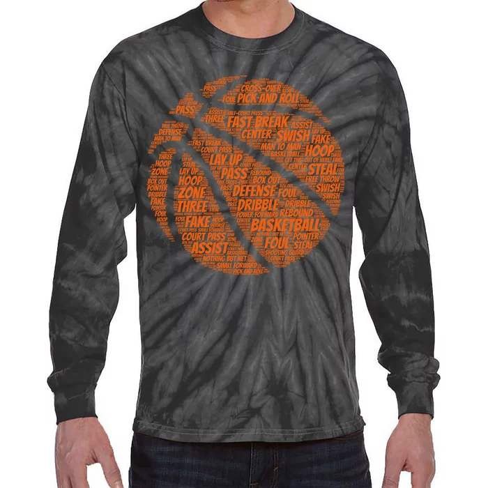 Basketball Word Text Art Tie-Dye Long Sleeve Shirt