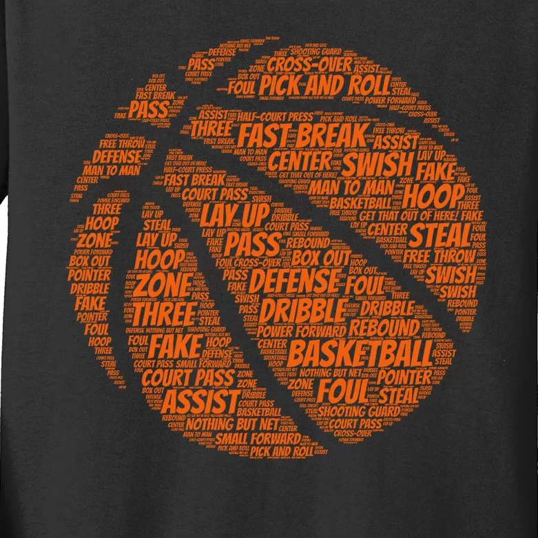 Basketball Word Text Art Kids Long Sleeve Shirt