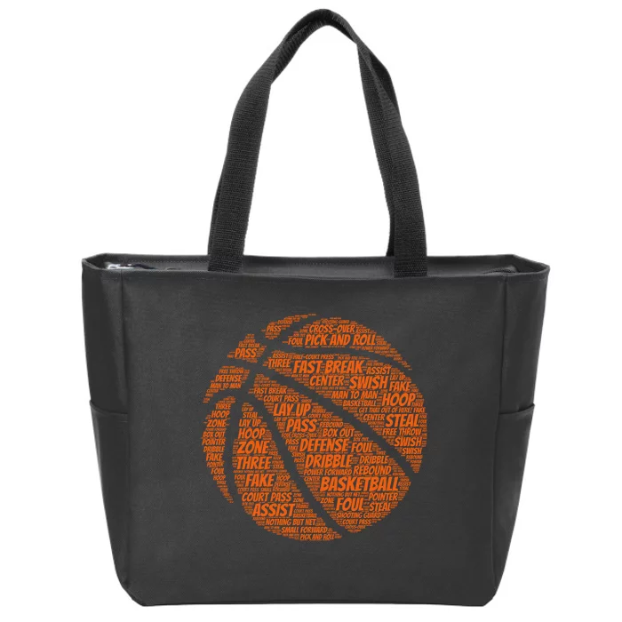 Basketball Word Text Art Zip Tote Bag