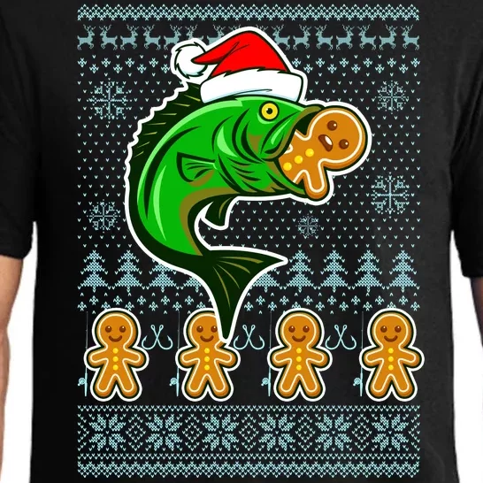 Bass Fish Eating Gingerbread Man Ugly Christmas Fishing Pajama Set