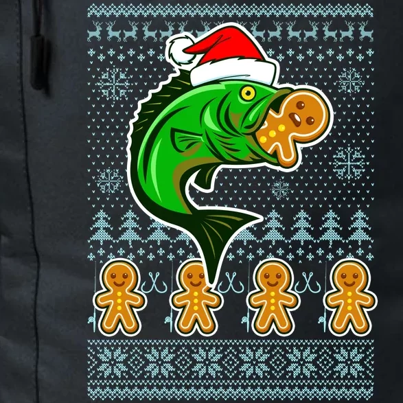 Bass Fish Eating Gingerbread Man Ugly Christmas Fishing Daily Commute Backpack