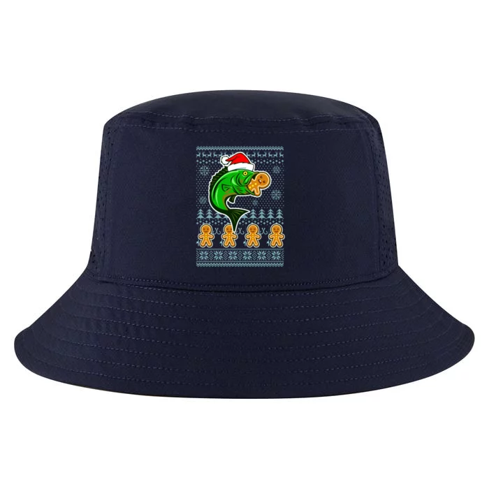 Bass Fish Eating Gingerbread Man Ugly Christmas Fishing Cool Comfort Performance Bucket Hat