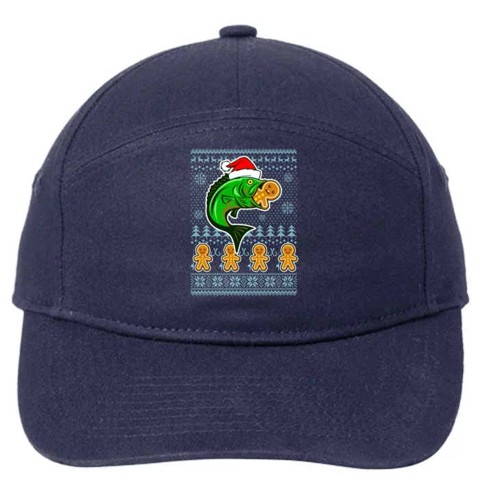 Bass Fish Eating Gingerbread Man Ugly Christmas Fishing 7-Panel Snapback Hat