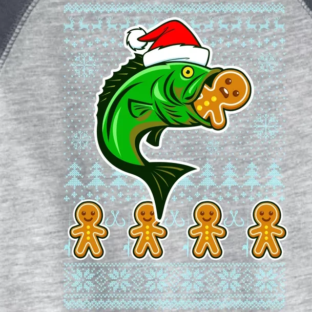 Bass Fish Eating Gingerbread Man Ugly Christmas Fishing Toddler Fine Jersey T-Shirt