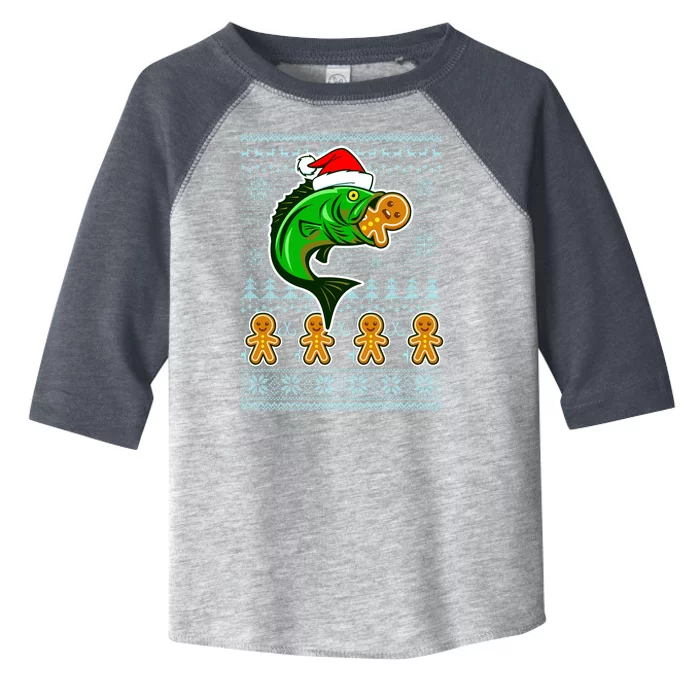 Bass Fish Eating Gingerbread Man Ugly Christmas Fishing Toddler Fine Jersey T-Shirt