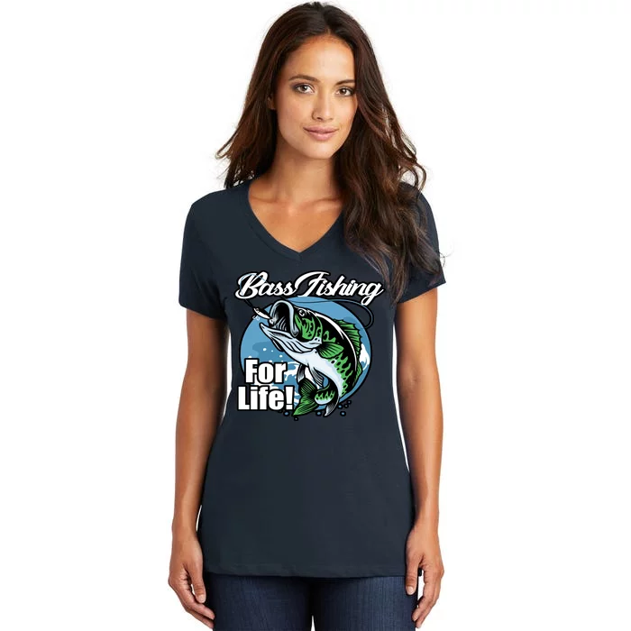 Bass Fishing For Life Women's V-Neck T-Shirt