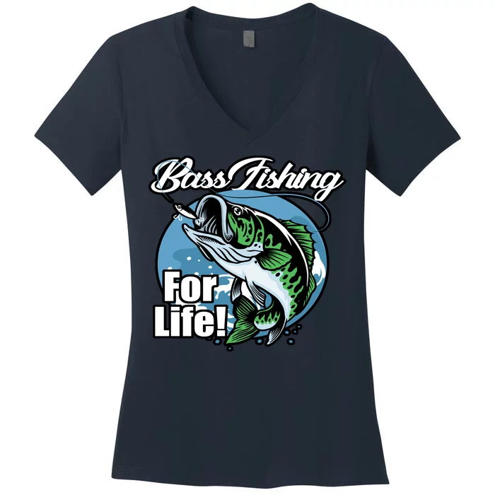 Bass Fishing For Life Women's V-Neck T-Shirt