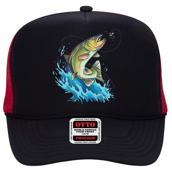 Bass Fishing Water High Crown Mesh Trucker Hat