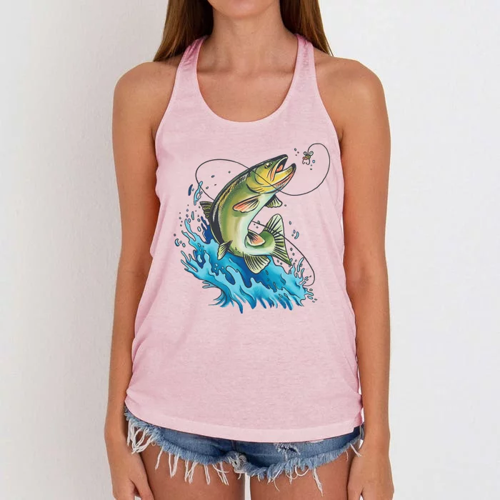 Bass Fishing Water Women's Knotted Racerback Tank