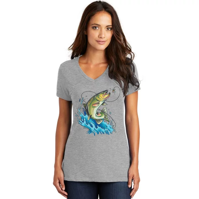 Bass Fishing Water Women's V-Neck T-Shirt