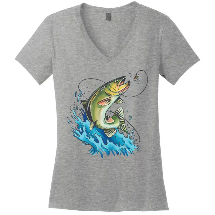 Bass Fishing Water Women's V-Neck T-Shirt