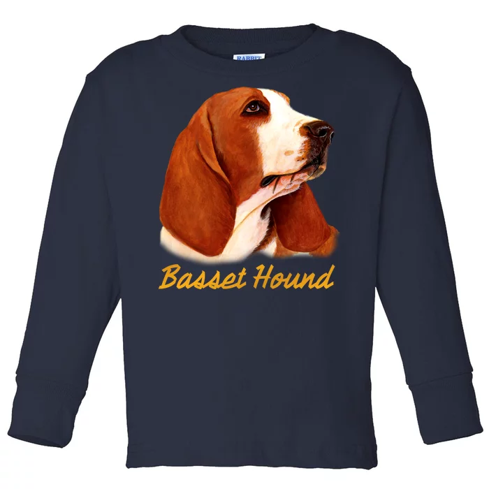 Basset Hound Dog Signature Portrait Toddler Long Sleeve Shirt