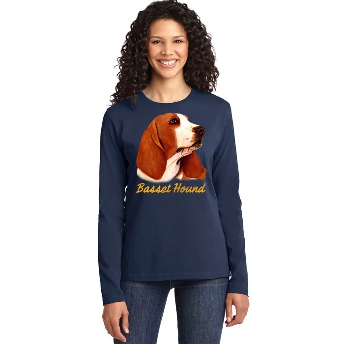 Basset Hound Dog Signature Portrait Ladies Long Sleeve Shirt