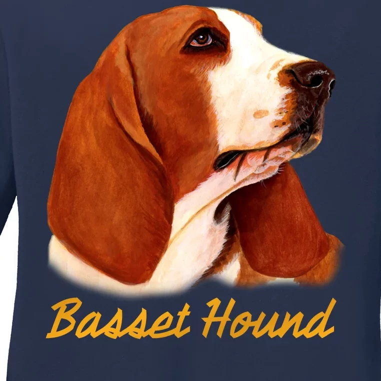 Basset Hound Dog Signature Portrait Ladies Long Sleeve Shirt