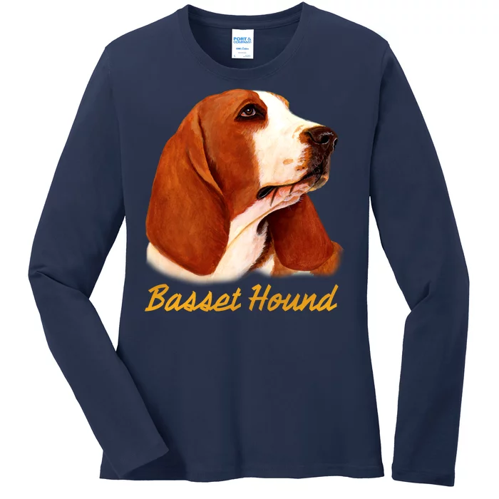 Basset Hound Dog Signature Portrait Ladies Long Sleeve Shirt