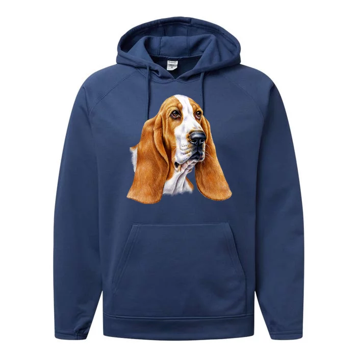 Basset Hound Face Performance Fleece Hoodie