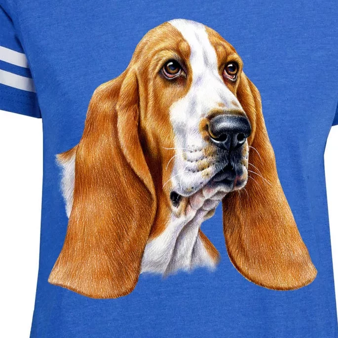 Basset Hound Face Enza Ladies Jersey Football T-Shirt