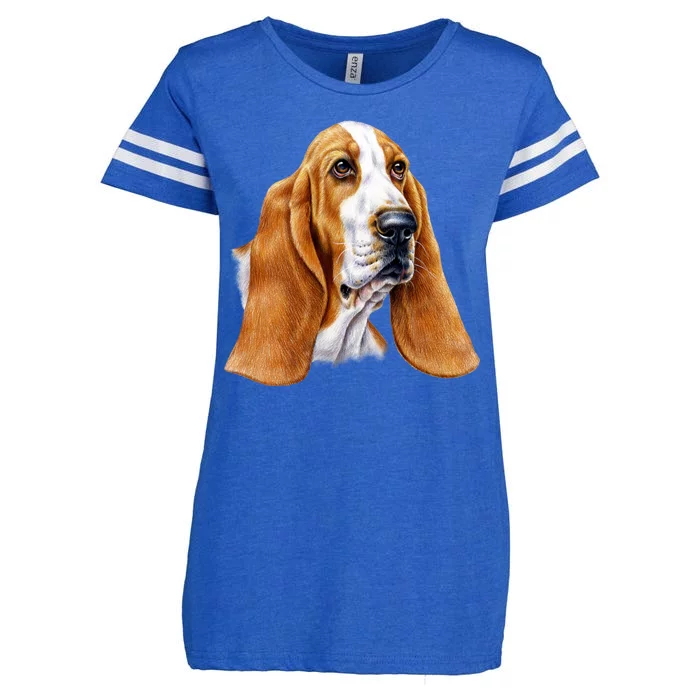 Basset Hound Face Enza Ladies Jersey Football T-Shirt