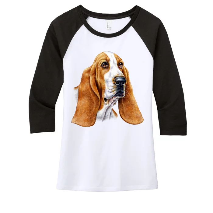 Basset Hound Face Women's Tri-Blend 3/4-Sleeve Raglan Shirt