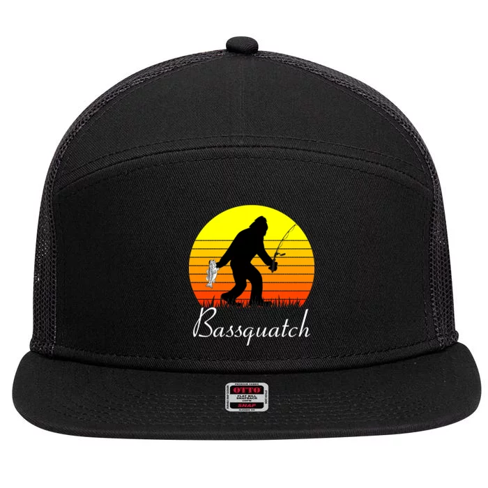 Bassquatch Bigfoot Fishing 7 Panel Mesh Trucker Snapback Hat