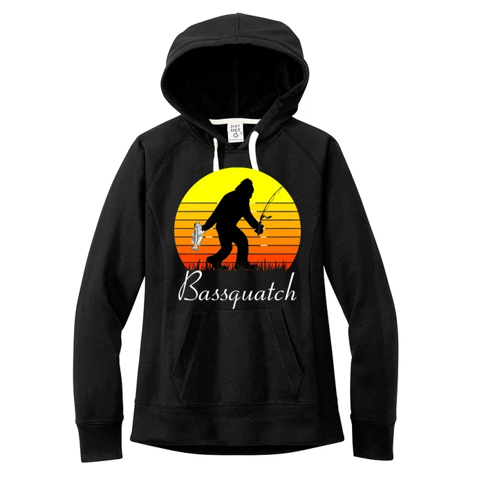 Bassquatch Bigfoot Fishing Women's Fleece Hoodie