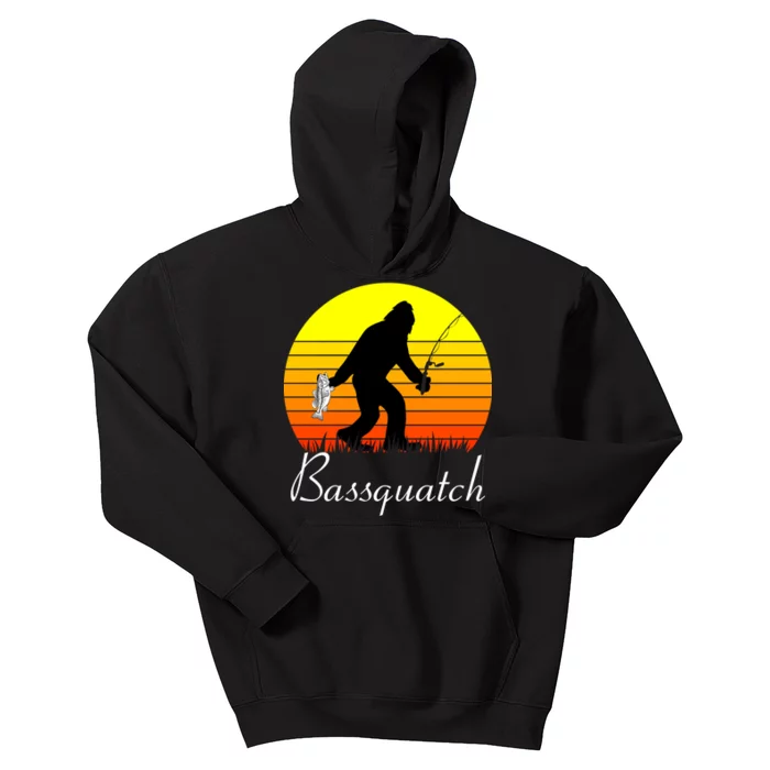 Bassquatch Bigfoot Fishing Kids Hoodie