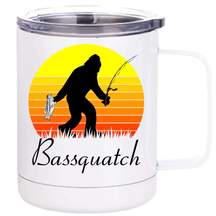 Bassquatch Bigfoot Fishing Front & Back 12oz Stainless Steel Tumbler Cup