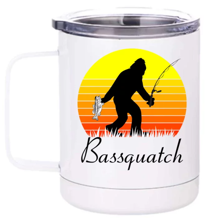 Bassquatch Bigfoot Fishing Front & Back 12oz Stainless Steel Tumbler Cup