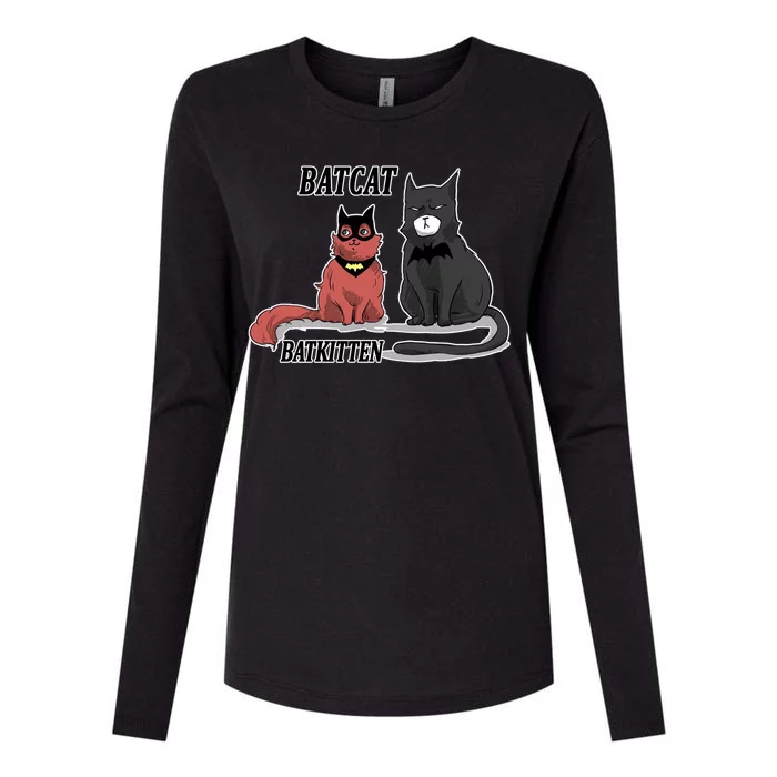 Bat Kitten Cat Funny Spoof Cartoon Womens Cotton Relaxed Long Sleeve T-Shirt