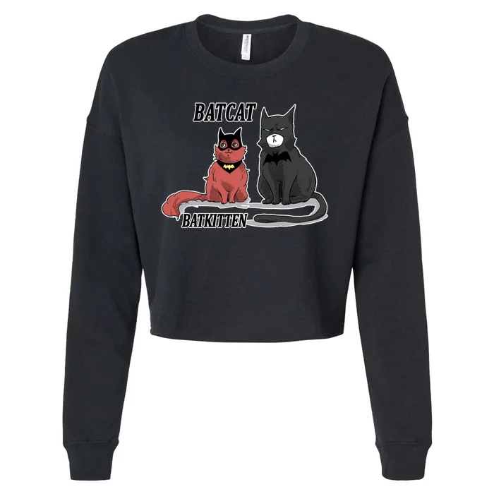 Bat Kitten Cat Funny Spoof Cartoon Cropped Pullover Crew