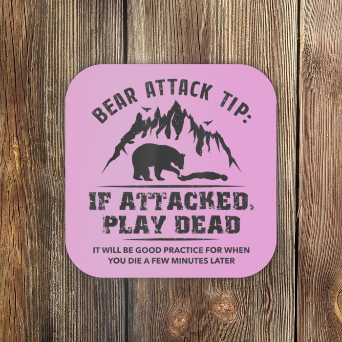 Bear Attack Tip Camping Hiking Travel Adventure Vintage Coaster