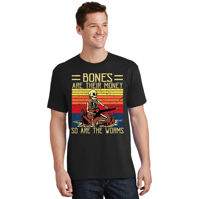 Bones Are Their Money Skeleton Playing Guitar Retro Vintage T-Shirt