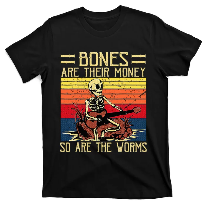 Bones Are Their Money Skeleton Playing Guitar Retro Vintage T-Shirt