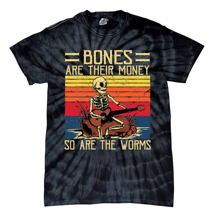 Bones Are Their Money Skeleton Playing Guitar Retro Vintage Tie-Dye T-Shirt