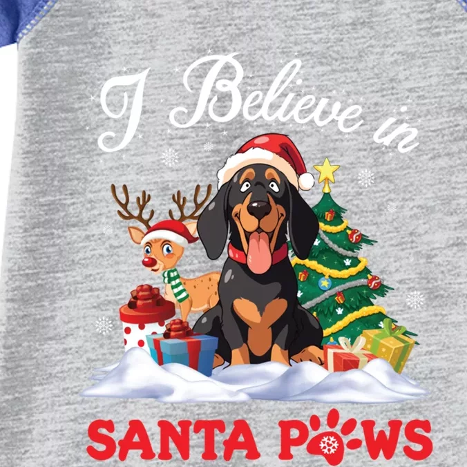 Black And Tan Coonhound Dog I Believe In Santa Paws Christmas Gift Infant Baby Jersey Bodysuit