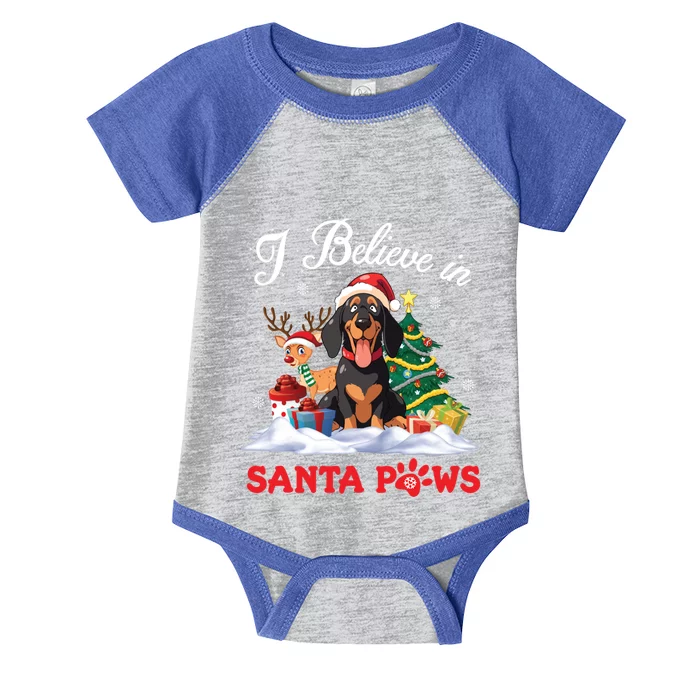 Black And Tan Coonhound Dog I Believe In Santa Paws Christmas Gift Infant Baby Jersey Bodysuit