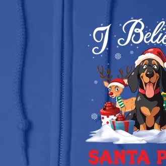 Black And Tan Coonhound Dog I Believe In Santa Paws Christmas Gift Full Zip Hoodie