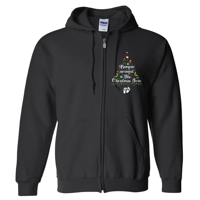 Bumpin Around The Christmas Tree Parentstobe Adult Humor Pregnancy Reveal Full Zip Hoodie