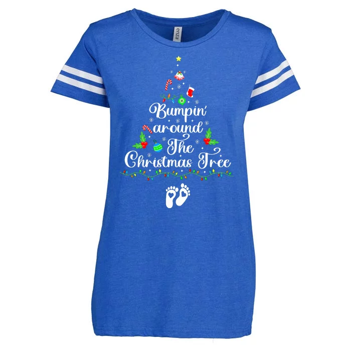 Bumpin Around The Christmas Tree Parentstobe Adult Humor Pregnancy Reveal Enza Ladies Jersey Football T-Shirt