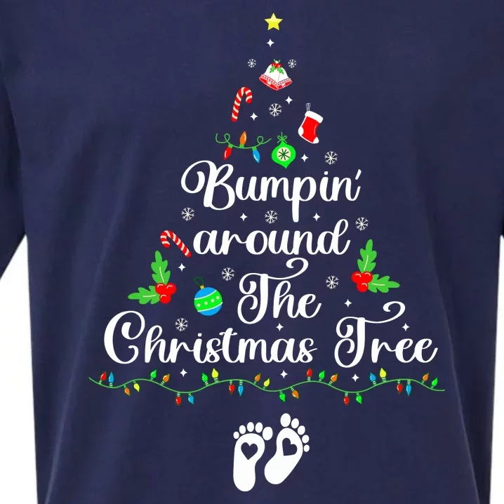 Bumpin Around The Christmas Tree Parentstobe Adult Humor Pregnancy Reveal Sueded Cloud Jersey T-Shirt