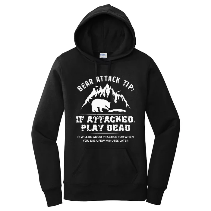 Bear Attack Tip Camping Hiking Outdoor Travel Funny Vintage Women's Pullover Hoodie