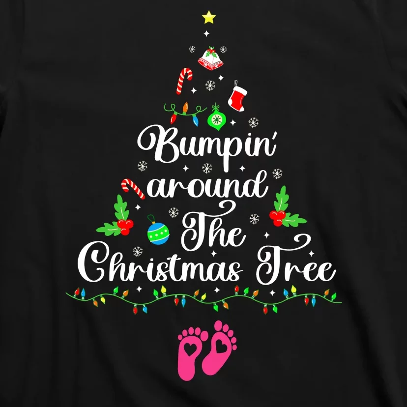 Bumpin Around The Christmas Tree Adult Humor Pregnancy Reveal Parentstobe T-Shirt