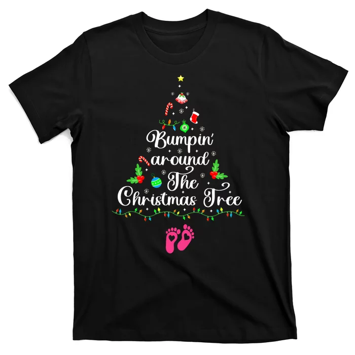 Bumpin Around The Christmas Tree Adult Humor Pregnancy Reveal Parentstobe T-Shirt