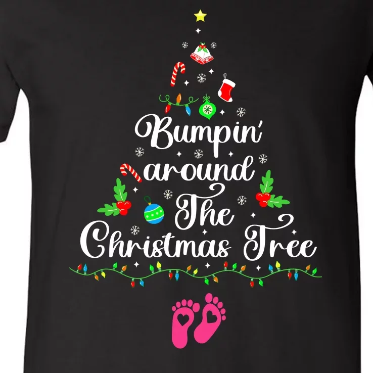 Bumpin Around The Christmas Tree Adult Humor Pregnancy Reveal Parentstobe V-Neck T-Shirt