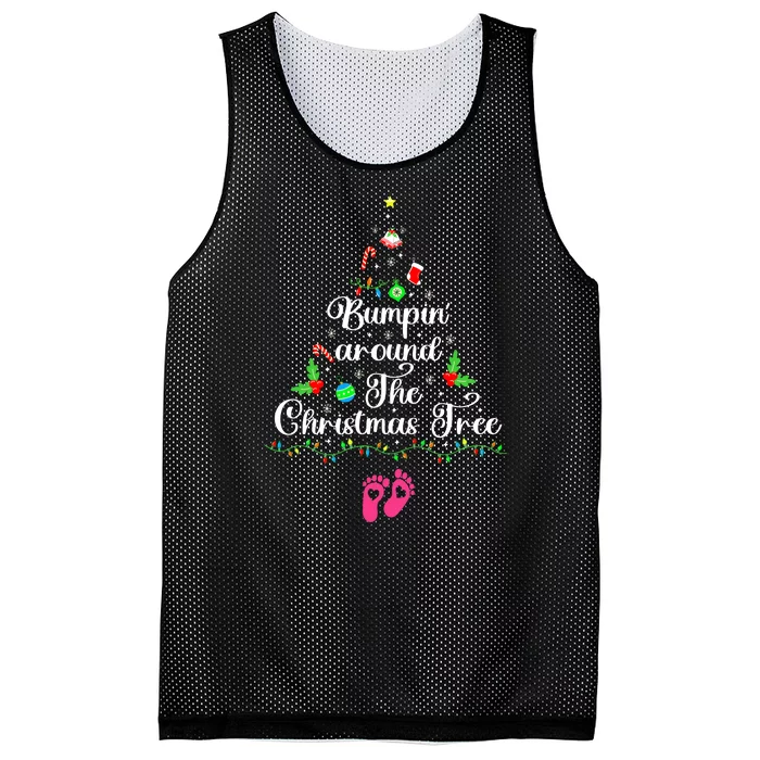 Bumpin Around The Christmas Tree Adult Humor Pregnancy Reveal Parentstobe Mesh Reversible Basketball Jersey Tank