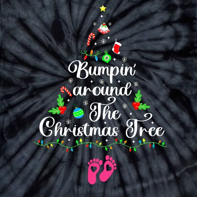 Bumpin Around The Christmas Tree Adult Humor Pregnancy Reveal Parentstobe Tie-Dye T-Shirt