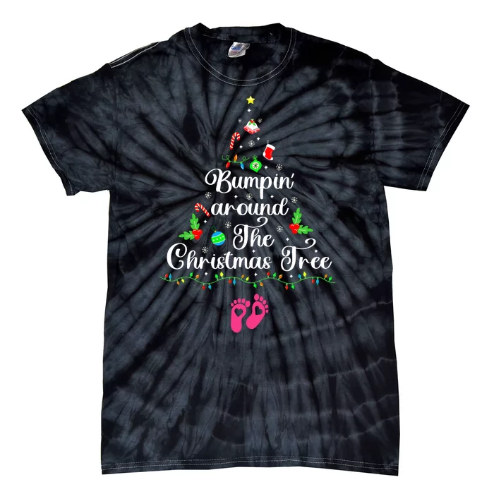 Bumpin Around The Christmas Tree Adult Humor Pregnancy Reveal Parentstobe Tie-Dye T-Shirt